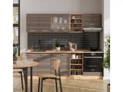 Vicco R-Line Küchenzeile Edelgrau/Goldkraft Eiche 240 cm ohne Arbeitsplatte ohne E-Geräte