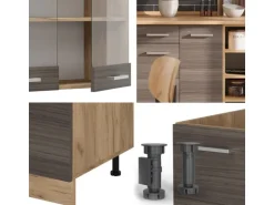 Vicco R-Line Küchenzeile Edelgrau/Goldkraft Eiche 240 cm ohne Arbeitsplatte ohne E-Geräte