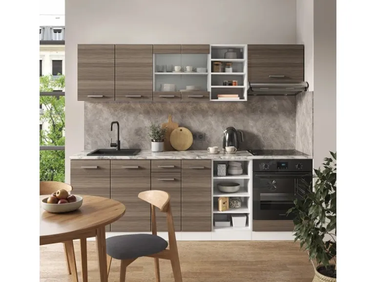 Vicco R-Line Küchenzeile Edelgrau/Weiß 240 cm AP Eiche ohne E-Geräte