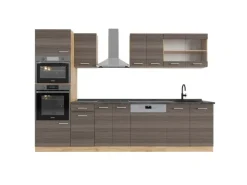Vicco R-Line Küchenzeile Edelgrau/Goldkraft Eiche 300 cm mit HochschrankAP Anthrazit ohne E-Geräte
