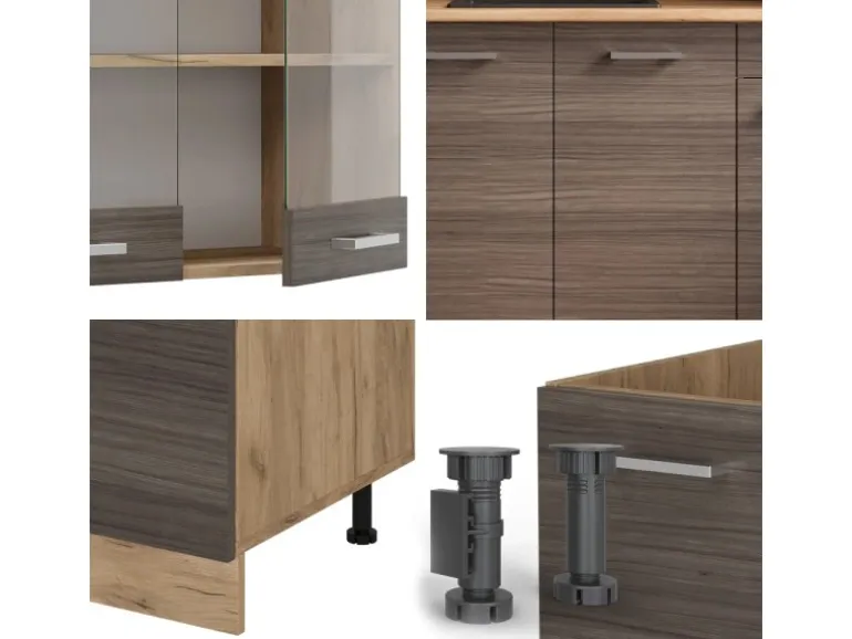 Vicco R-Line Küchenzeile Edelgrau/Goldkraft Eiche 140 cm AP Eiche ohne E-Geräte