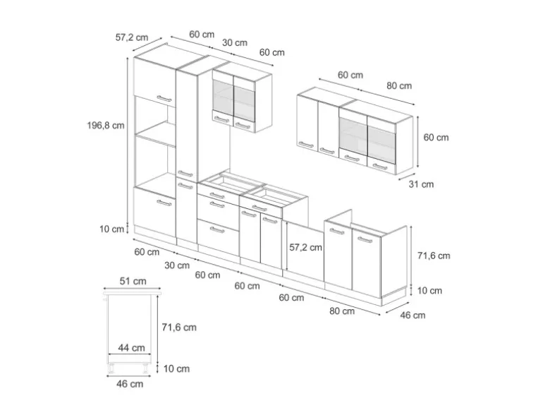 Vicco R-Line Küchenzeile Edelgrau/Anthrazit 350 cm AP Marmor ohne E-Geräte