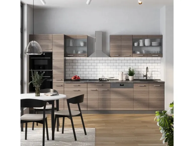 Vicco R-Line Küchenzeile Edelgrau/Anthrazit 350 cm AP Marmor ohne E-Geräte