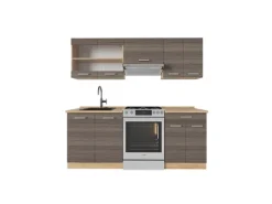 Vicco R-Line Küchenzeile Edelgrau/Goldkraft Eiche 200 cm ohne Arbeitsplatte ohne E-Geräte