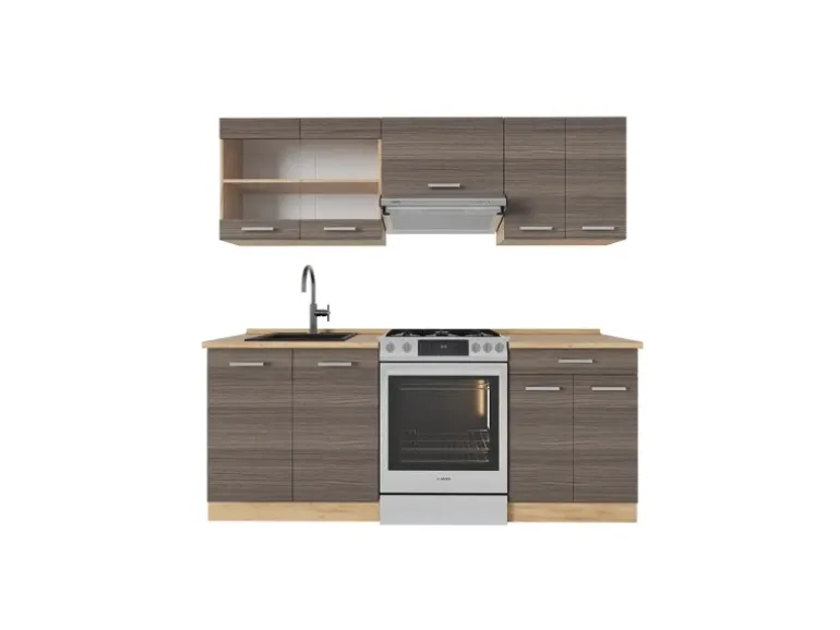 Vicco R-Line Küchenzeile Edelgrau/Goldkraft Eiche 200 cm ohne Arbeitsplatte ohne E-Geräte