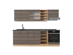 Vicco R-Line Küchenzeile Edelgrau/Goldkraft Eiche 240 cm AP Anthrazit ohne E-Geräte