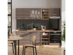 Vicco R-Line Küchenzeile Edelgrau/Goldkraft Eiche 240 cm AP Anthrazit ohne E-Geräte