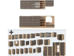 Vicco R-Line Küchenzeile Edelgrau/Goldkraft Eiche 240 cm AP Anthrazit ohne E-Geräte