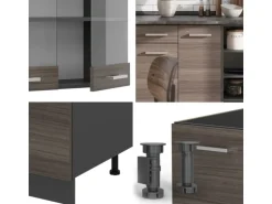 Vicco R-Line Küchenzeile Edelgrau/Anthrazit 240 cm AP Eiche ohne E-Geräte