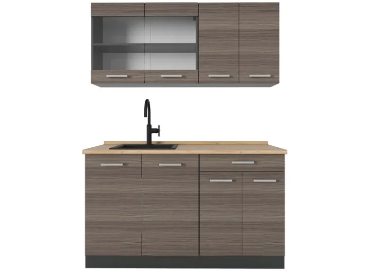 Vicco R-Line Küchenzeile Edelgrau/Anthrazit 140 cm AP Eiche ohne E-Geräte