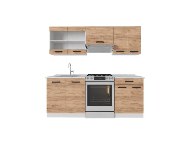 Vicco R-Line Küchenzeile Goldkraft Eiche/Weiß 200 cm AP Anthrazit ohne E-Geräte