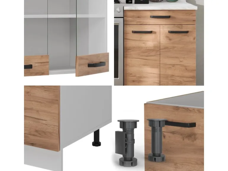 Vicco R-Line Küchenzeile Goldkraft Eiche/Weiß 200 cm AP Anthrazit ohne E-Geräte