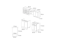 Vicco R-Line Küchenzeile Goldkraft Eiche/Weiß 200 cm AP Marmor ohne E-Geräte