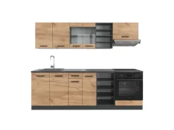 Vicco R-Line Küchenzeile Goldkraft Eiche/Anthrazit 240 cm AP Anthrazit Opt 2 ohne E-Geräte