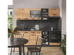 Vicco R-Line Küchenzeile Goldkraft Eiche/Anthrazit 240 cm AP Anthrazit Opt 2 ohne E-Geräte