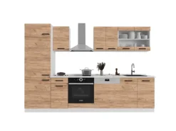 Vicco R-Line Küchenzeile Goldkraft Eiche/Weiß 300 cm AP Anthrazit ohne E-Geräte