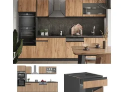 Vicco R-Line Küchenzeile Goldkraft Eiche/Anthrazit 300 cm mit HochschrankAP Marmor ohne E-Geräte