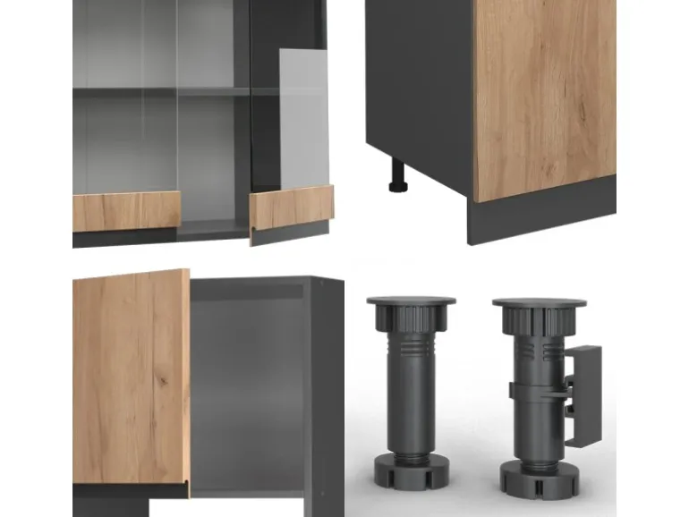 Vicco R-Line Küchenzeile Goldkraft Eiche/Anthrazit 300 cm mit HochschrankAP Marmor ohne E-Geräte