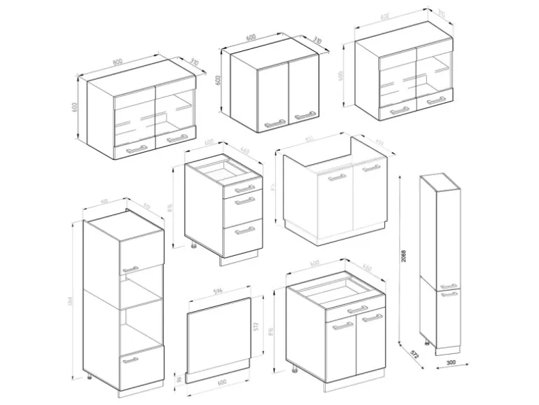 Vicco R-Line Küchenzeile Goldkraft Eiche/Anthrazit 350 cm mit Hochschrankohne Arbeitsplatte ohne E-Geräte