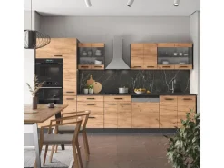 Vicco R-Line Küchenzeile Goldkraft Eiche/Anthrazit 350 cm mit Hochschrankohne Arbeitsplatte ohne E-Geräte