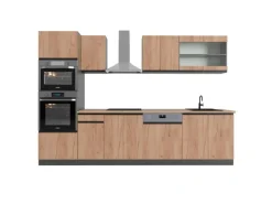 Vicco R-Line Küchenzeile Goldkraft Eiche/Anthrazit 300 cm mit HochschrankAP Eiche ohne E-Geräte