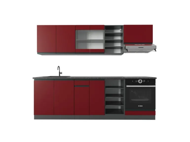 Vicco R-Line Küchenzeile Rot/Anthrazit 240 cm J-Shape ohne E-Geräte