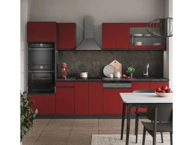 Vicco R-Line Küchenzeile Rot/Anthrazit 300 cm mit HochschrankAP Marmor ohne E-Geräte