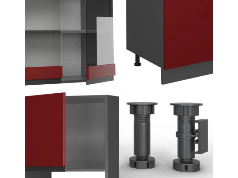Vicco R-Line Küchenzeile Rot/Anthrazit 300 cm mit HochschrankAP Marmor ohne E-Geräte