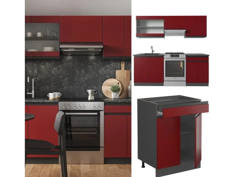 Vicco R-Line Küchenzeile Rot/Anthrazit 200 cm AP Anthrazit ohne E-Geräte
