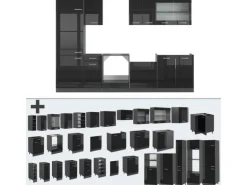 Vicco R-Line Küchenzeile Schwarz Hochglanz/Anthrazit 300 cm AP Eiche ohne E-Geräte