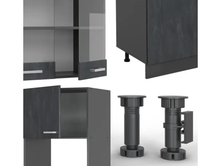 Vicco R-Line Küchenzeile Schwarz Beton/Anthrazit 300 cm AP Eiche ohne E-Geräte