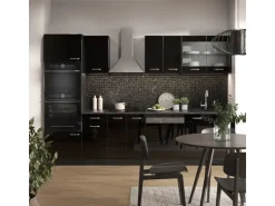 Vicco R-Line Küchenzeile Schwarz Hochglanz/Anthrazit 300 cm mit HochschrankAP Marmor ohne E-Geräte