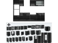 Vicco R-Line Küchenzeile Schwarz Hochglanz/Anthrazit 300 cm mit HochschrankAP Anthrazit ohne E-Geräte