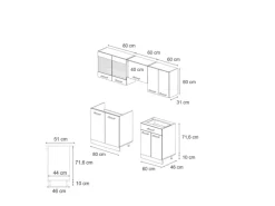 Vicco R-Line Küchenzeile Schwarz Hochglanz/Weiß 200 cm AP Eiche ohne E-Geräte
