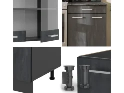 Vicco R-Line Küchenzeile Schwarz Beton/Anthrazit 200 cm AP Eiche ohne E-Geräte
