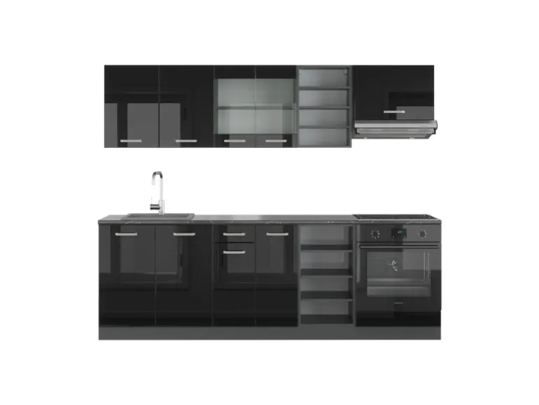 Vicco R-Line Küchenzeile Schwarz Hochglanz/Anthrazit 240 cm ohne Arbeitsplatte ohne E-Geräte