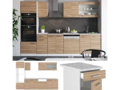 Vicco R-Line Küchenzeile Sonoma/Weiß 300 cm mit HochschrankAP Anthrazit ohne E-Geräte