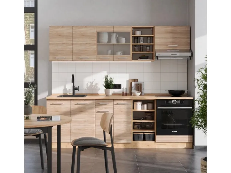 Vicco R-Line Küchenzeile Sonoma/Goldkraft Eiche 240 cm AP Eiche ohne E-Geräte