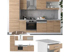 Vicco R-Line Küchenzeile Sonoma/Weiß 300 cm AP Anthrazit ohne E-Geräte