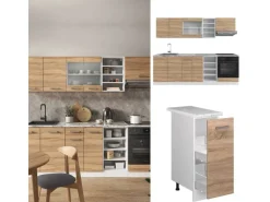 Vicco R-Line Küchenzeile Sonoma/Weiß 240 cm ohne Arbeitsplatte ohne E-Geräte