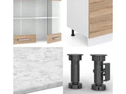 Vicco R-Line Küchenzeile Sonoma/Weiß 300 cm mit HochschrankAP Eiche ohne E-Geräte