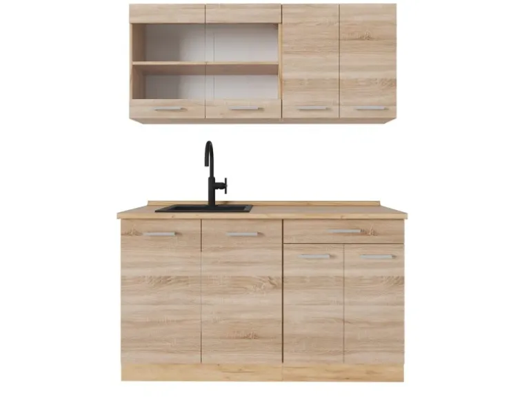 Vicco R-Line Küchenzeile Sonoma/Goldkraft Eiche 140 cm AP Eiche ohne E-Geräte