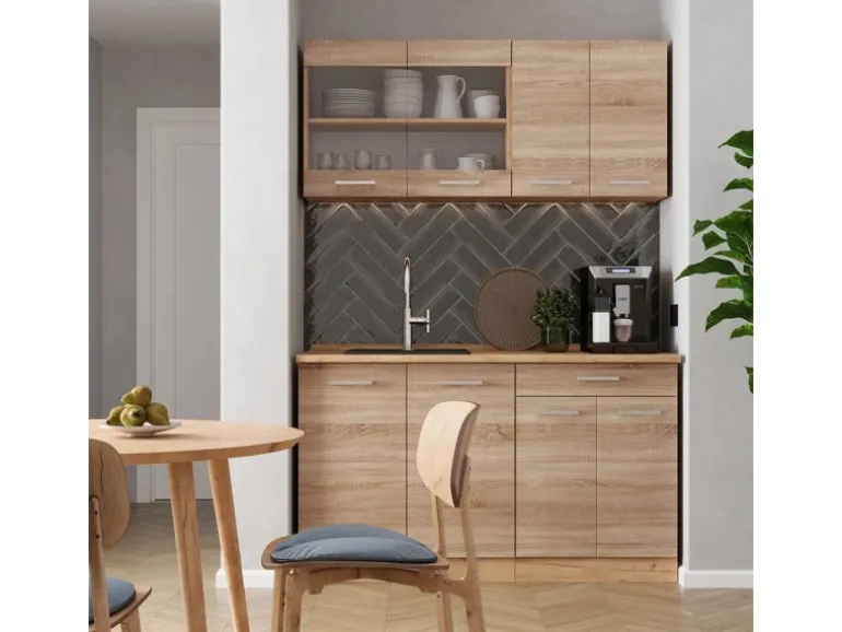 Vicco R-Line Küchenzeile Sonoma/Goldkraft Eiche 140 cm AP Eiche ohne E-Geräte
