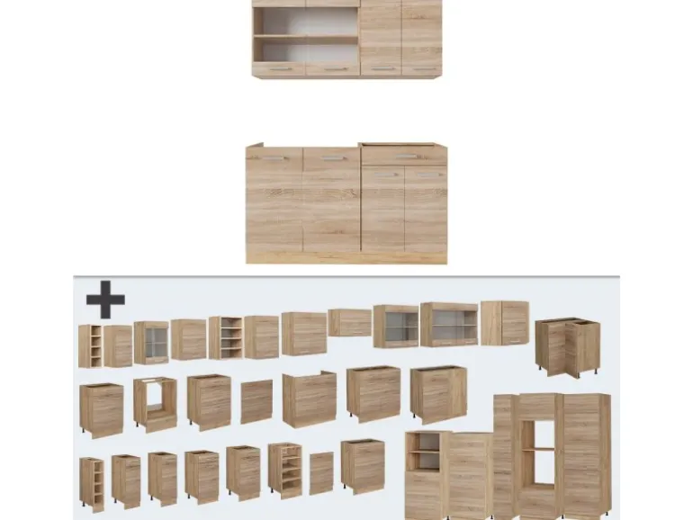 Vicco R-Line Küchenzeile Sonoma/Goldkraft Eiche 140 cm AP Eiche ohne E-Geräte
