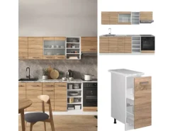 Vicco R-Line Küchenzeile Sonoma/Weiß 240 cm AP Marmor ohne E-Geräte