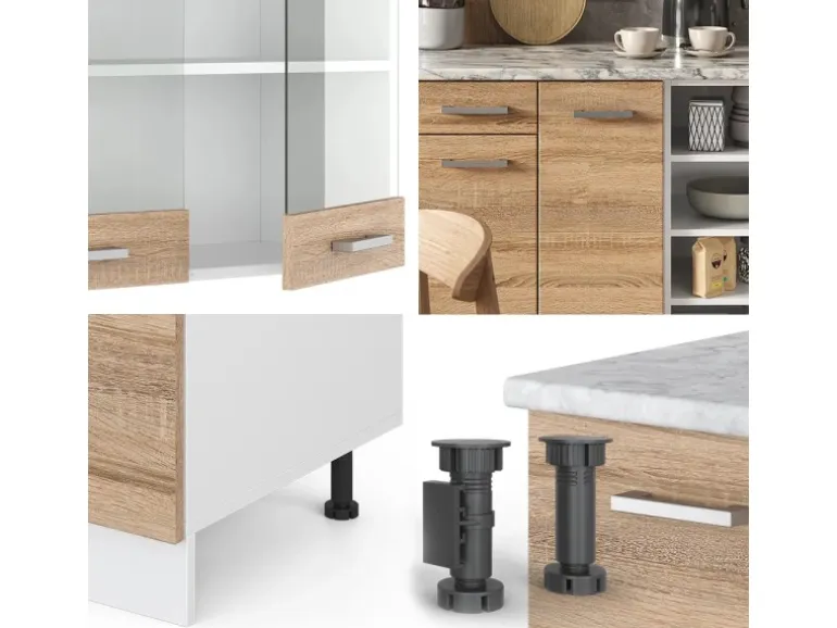 Vicco R-Line Küchenzeile Sonoma/Weiß 240 cm AP Marmor ohne E-Geräte