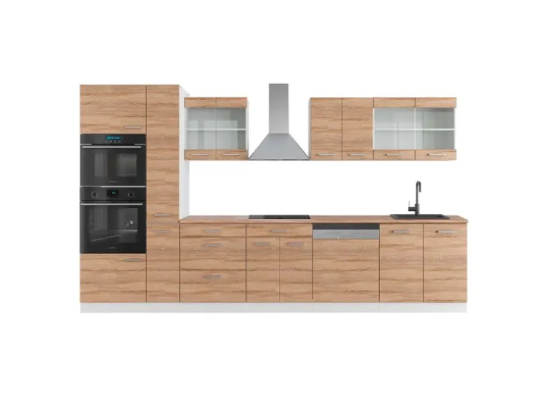 Vicco R-Line Küchenzeile Sonoma/Weiß 350 cm mit HochschrankAP Eiche ohne E-Geräte