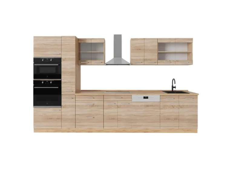 Vicco R-Line Küchenzeile Sonoma/Goldkraft Eiche 350 cm ohne Arbeitsplatte ohne E-Geräte