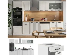 Vicco R-Line Küchenzeile Weiß Landhaus/Weiß 300 cm mit HochschrankAP Eiche ohne E-Geräte