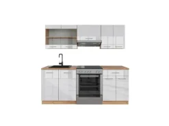 Vicco R-Line Küchenzeile Weiß Hochglanz/Goldkraft Eiche 200 cm ohne Arbeitsplatte ohne E-Geräte
